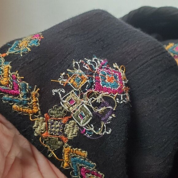 Free People Tunic Dress S Shirt‎ Peasant Top Black Embroidered Vneck Boho Prarie - Picture 7 of 16